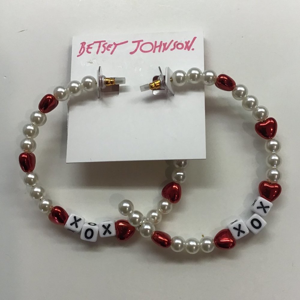 Betsey Johnson New Pearl, Red Heart, and XOX Earrings